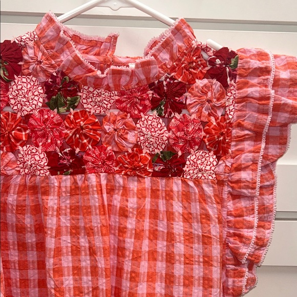 Orange Gingham Ruffle Top S - Picture 2 of 7